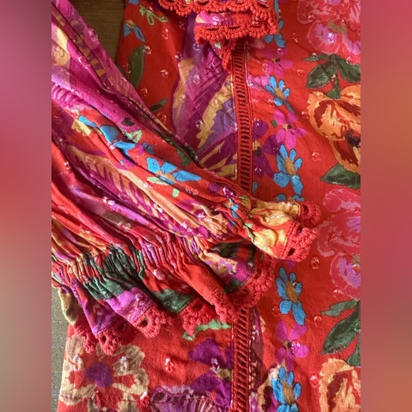 Farm Rio Red Spring Bananas Blouse Medium 100% Cotton - Picture 4 of 12